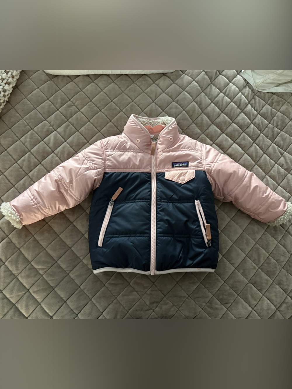 Patagonia Pink and Navy Two-Tone Puffer Jacket